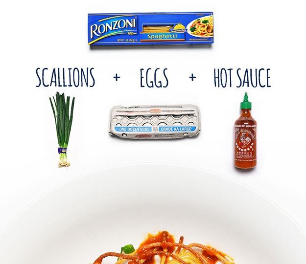 Spaghetti Scallion Pancakes with Sriracha