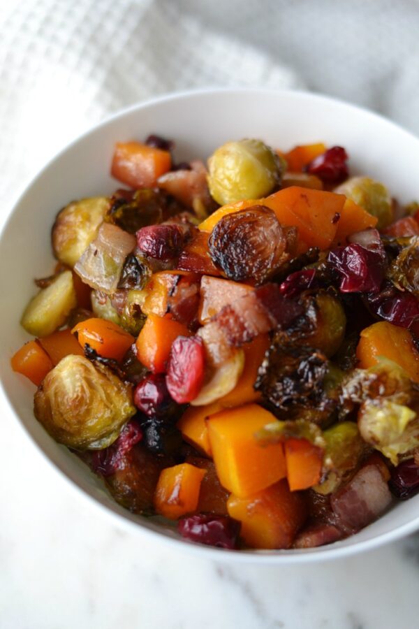 Maple Bacon Brussel Sprouts with Butternut Squash and Cranberries (AIP/Paleo)